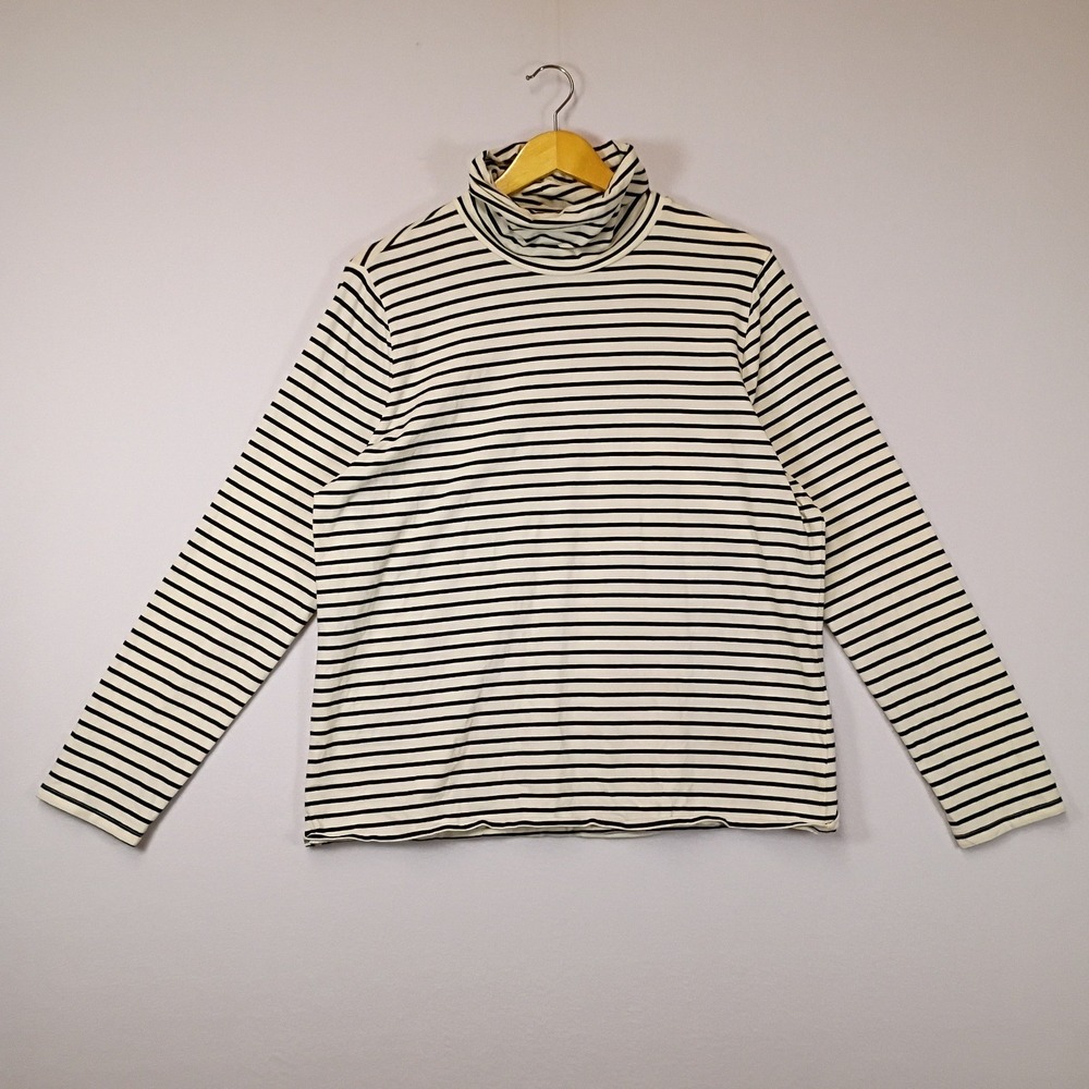 Parisian Chic Talbots Women XL White Black Striped Long Sleeve Turtleneck Tee
